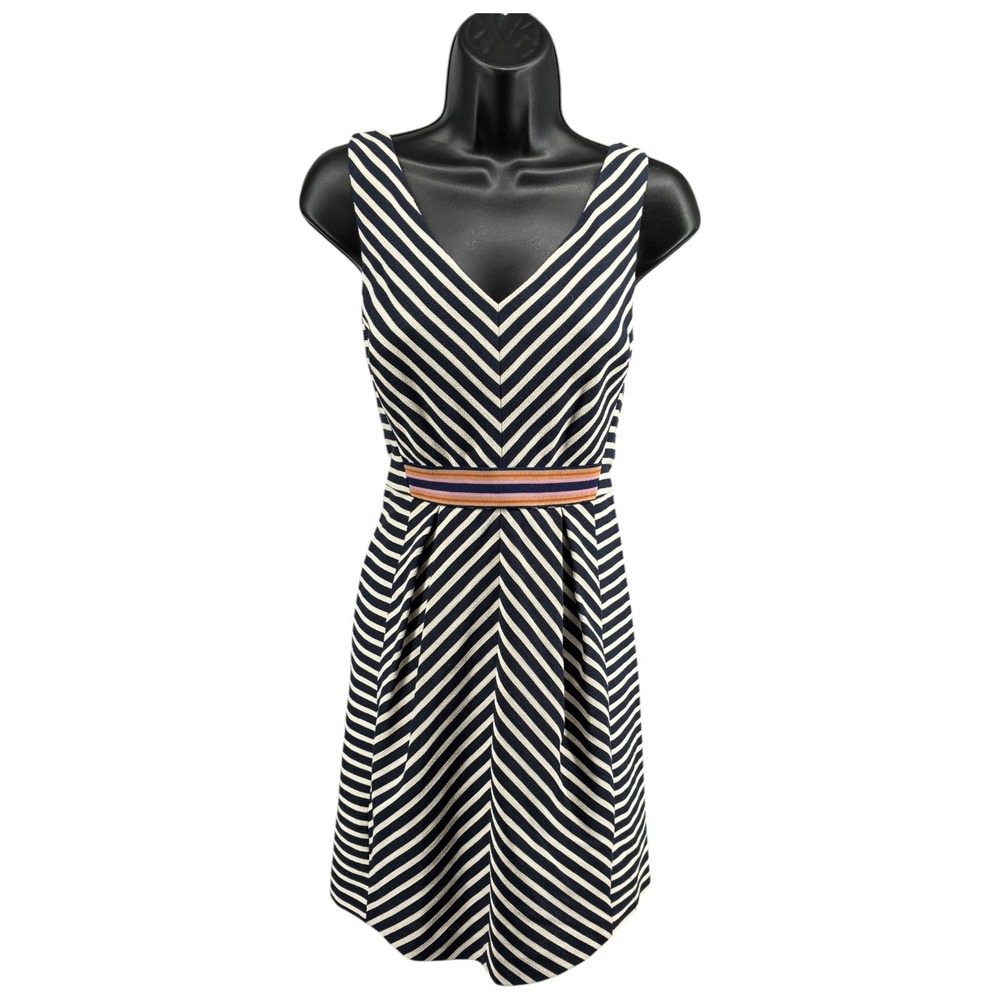 Anthropologie Maeve Navy Ivory Stripe Fit Flare Dress‎ Bra Strap Keepers 10P